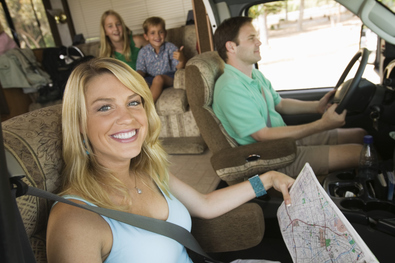 family traveling in an RV